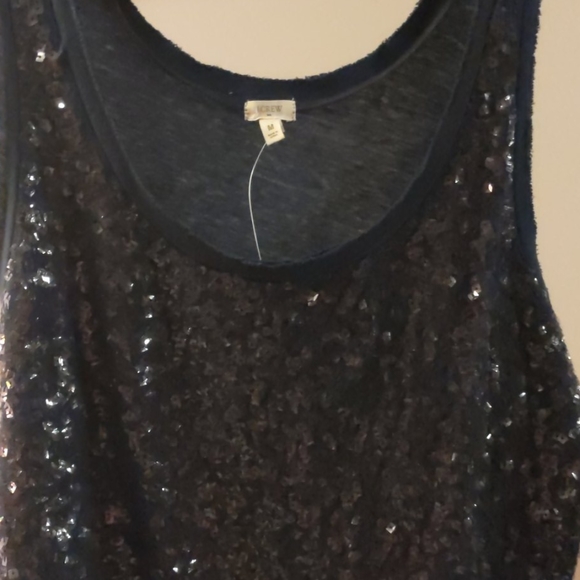 J Crew Navy Blue sequined tank top szM - Picture 2 of 4